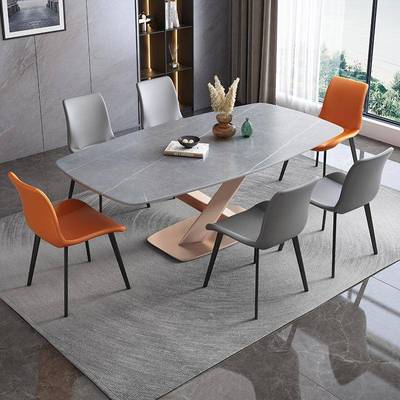 意式轻奢加厚小饭岩板精致长方型形餐FBW桌椅组合现代简约大户餐