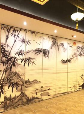 酒店包厢山水贴画活动隔断屏风动移隔音隔墙断65餐厅推折拉XDN叠