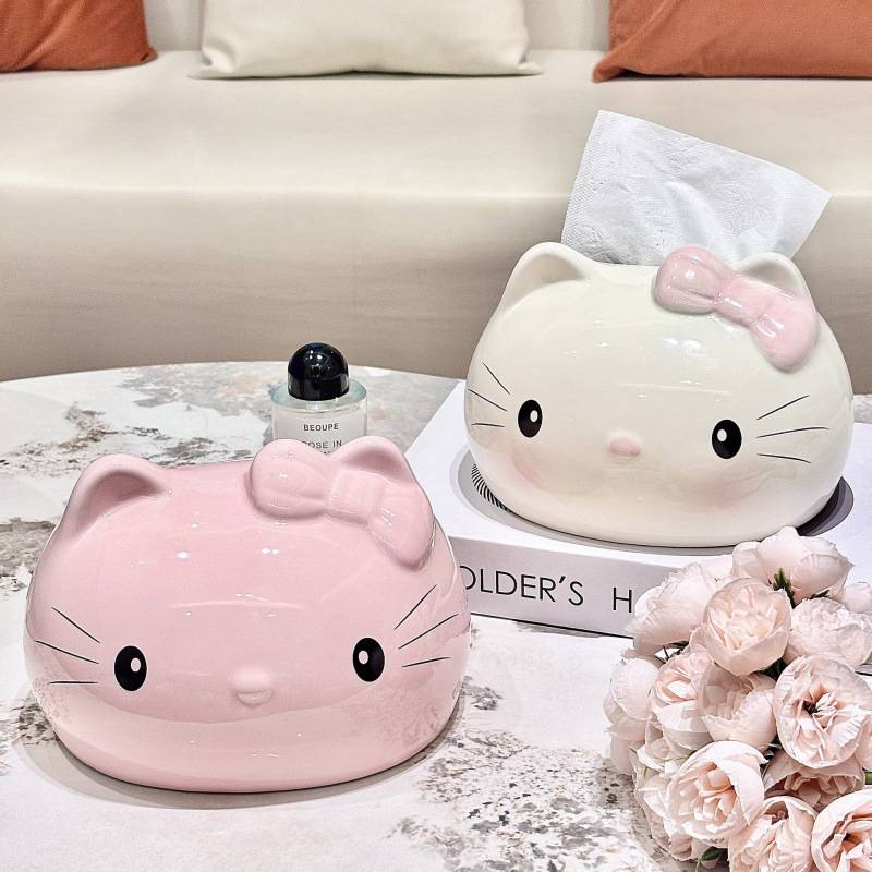 HelloKitty纸巾盒可爱陶瓷纸抽盒装饰摆件客厅茶几抽纸盒