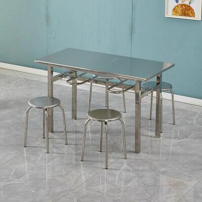 不锈钢挂凳桌食餐桌椅4人6长VEU位学校员工方人堂形快加厚