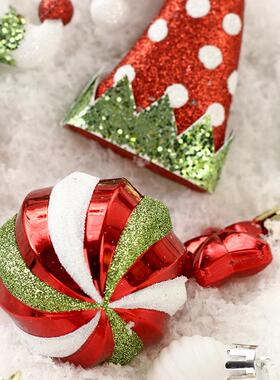 圣诞节装饰172品50挂pcs红绿装白树彩绘圣诞球套挂饰圣诞装饰件