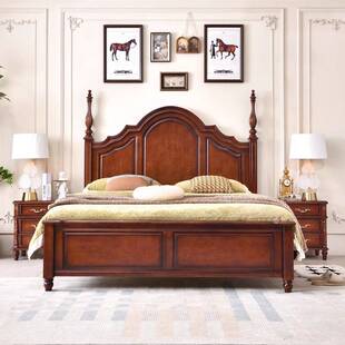 床双人床实木加厚1米8大床简约现代家用主卧室高端复古风美式婚床