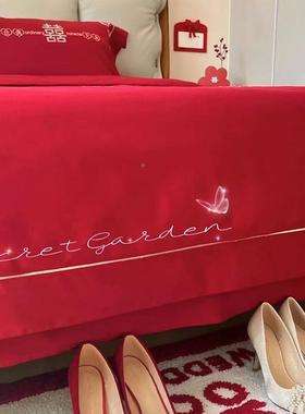 四10支长绒棉结婚0床件套婚庆大红色单喜被婚嫁床上HTO用品