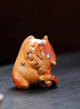 紫砂10277宠虎老摆件生肖拉毛泥绘卡通小老虎茶玩茶茶具配可件养