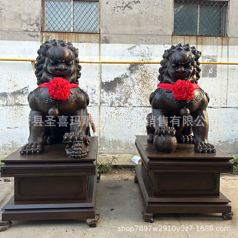 铸铜狮子麒麟动物雕塑 北京门狮一对 铜狮子铸造厂家公司门口摆件