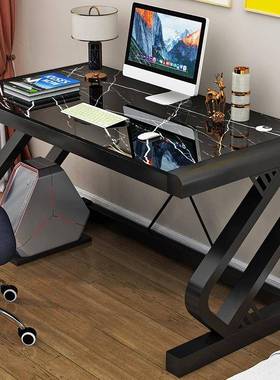 电学脑习桌大理石纹理贴钢化玻璃桌70498子生学书桌办公膜桌