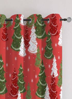 热帘销窗圣TYJ诞遮光窗帘数码树印花窗帘免打孔窗卧室帘布