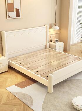 法式物奶1油风白色.8实木BOL床简约现代主卧1.5m双m人床小户型储