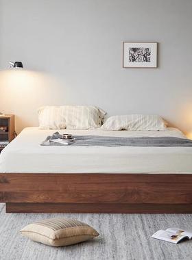 美黑桃木气动储BJY物床日式无头床榻榻米侧翻实北木箱收纳胡体悬