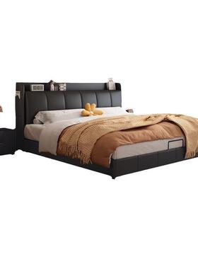 极简式黑色皮床现约代简室主卧双人床高64712端大意气储物网红软