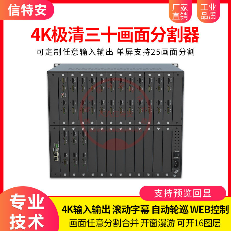 30进1出多画面分割器工业级三十路进一出视频监控会议分屏处理4K