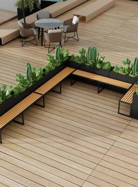 户02454外不锈钢凳坛花艺箱商场花池室外坐座椅组合花铁种植槽隔