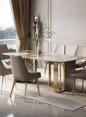 zc41679长意式轻亮光岩板餐椅组合大小户型奢高端家用现代简约方