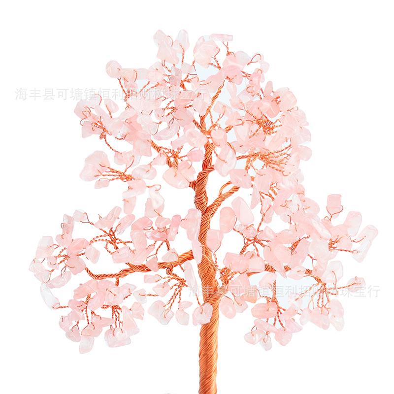 厂天粉水晶家碎石爱情装树饰树手工编制生命摆件然家居电HL粉晶块