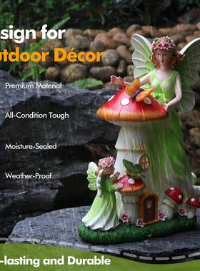 YSJ-105天使花园雕暖白光菇庭太阳像能仙蘑女花园雕像庭院院装饰