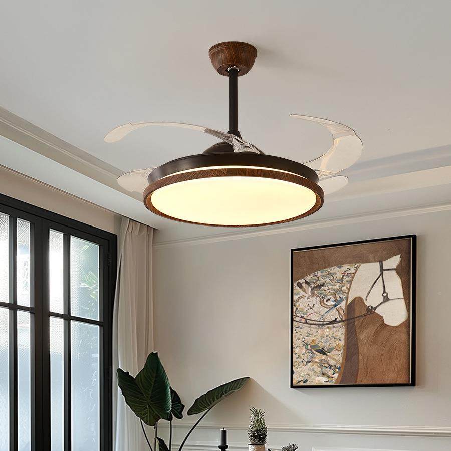 新款卧室餐厅静音风扇灯古20胡桃木隐形吊扇灯现代中简色扇约房间