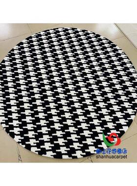 代简约黑色钢白现色形格子圆中式客厅1014茶几地毯琴书桌卧室衣帽