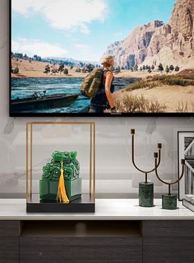 新绿中式摆件翠盘龙仿印QLH章玺样板房间玉工艺品书房办茶公桌几