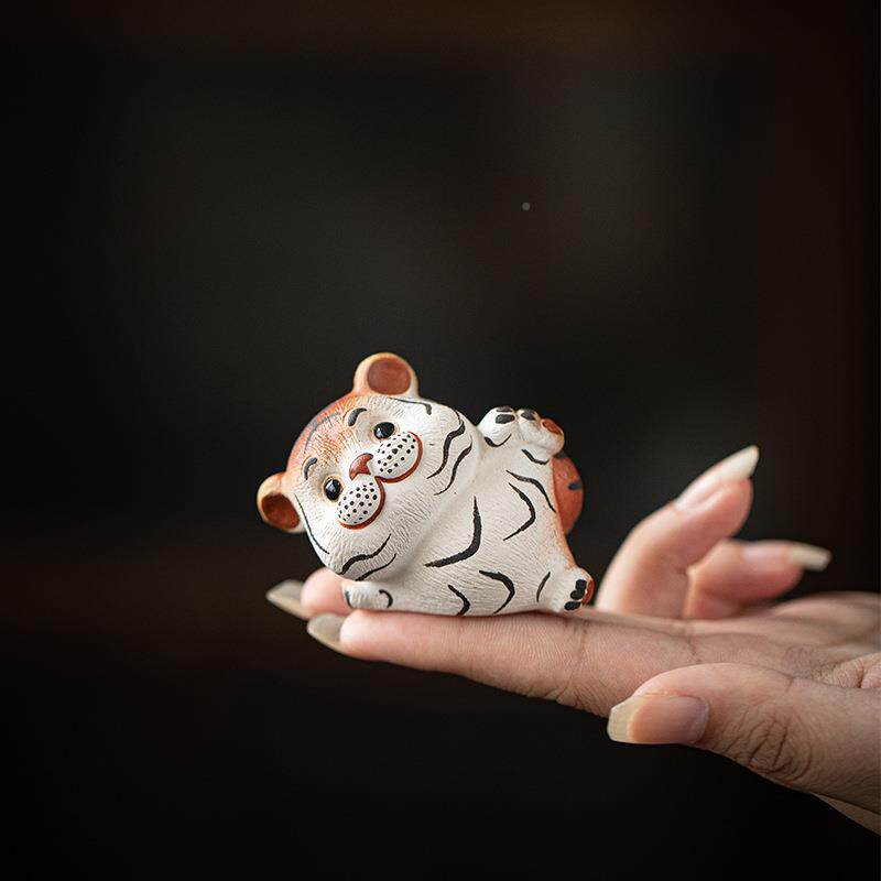 招紫创意财小LPZ老虎砂摆件精品可养家居虎生肖茶桌茶玩茶道装饰