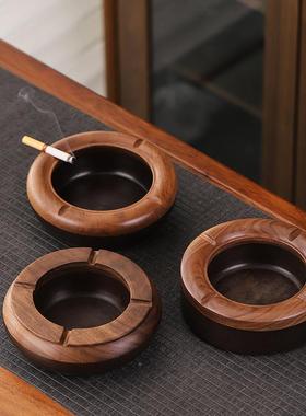 胡木烟桃灰缸家用大个性号创意茶56131几摆灰件中式复古黑檀实木