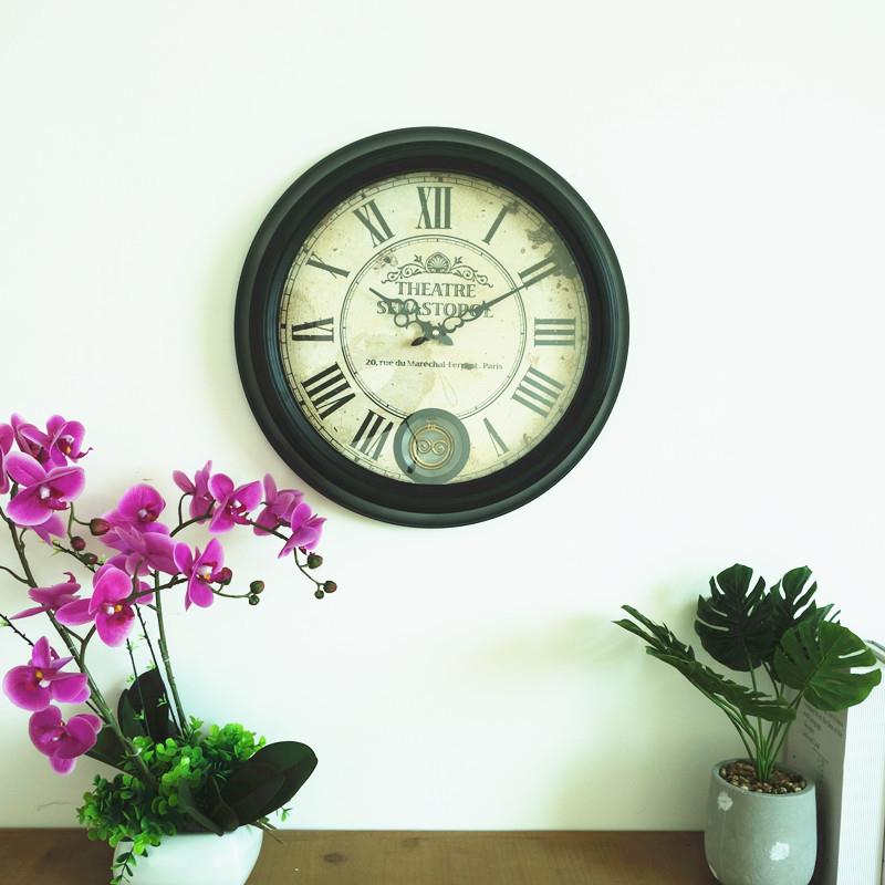 欧美AS01813经典壁铁艺摇摆圆挂钟形金属时钟电子钟表壁装墙饰钟