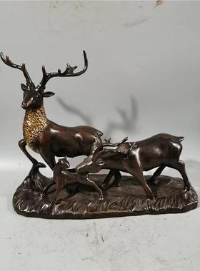 包邮铜一鹿升招财鹿饰梅花鹿路发财客厅高家路居装工艺XCA品摆件