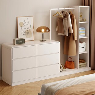 实木斗柜卧室储物柜床尾六斗柜衣帽架一体抽屉柜带挂衣架收纳柜