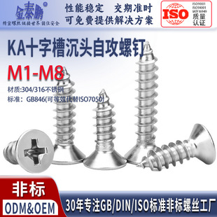 东莞非标精密工厂304不锈钢螺丝十字槽沉头自攻螺钉M2M3M4M5M6M8