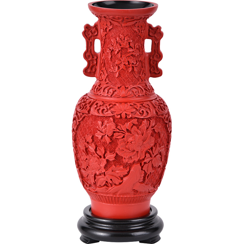 扬州漆器厂特色脱胎剔红雕漆送老外花瓶摆件仿古单位商务礼品