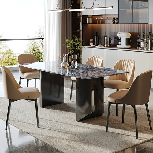2024新款超晶石餐桌椅组合现代简约高端天然大理石奢石长方形饭桌