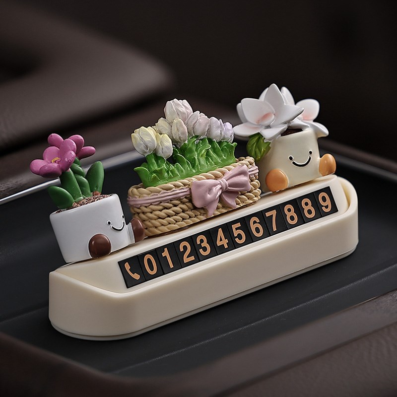 繁花随行汽车临时停车电话号码牌女车载挪车卡汽车内饰摆件装饰品