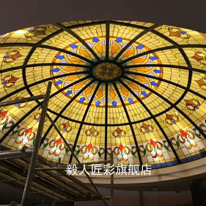教堂彩色玻璃镶嵌艺术穹顶彩绘装饰天窗别墅客厅过道精品