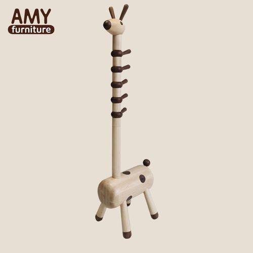 AMY榏镁微笑熊儿童房衣帽架挂衣架创意实木小鹿衣架动物木质益智