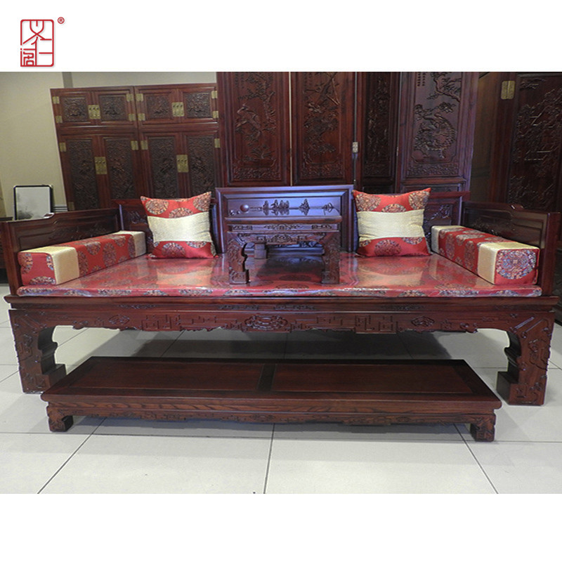 义仁阁年年红榆木罗汉床炕几全实木沙发床榻榫卯结构客厅中式家具