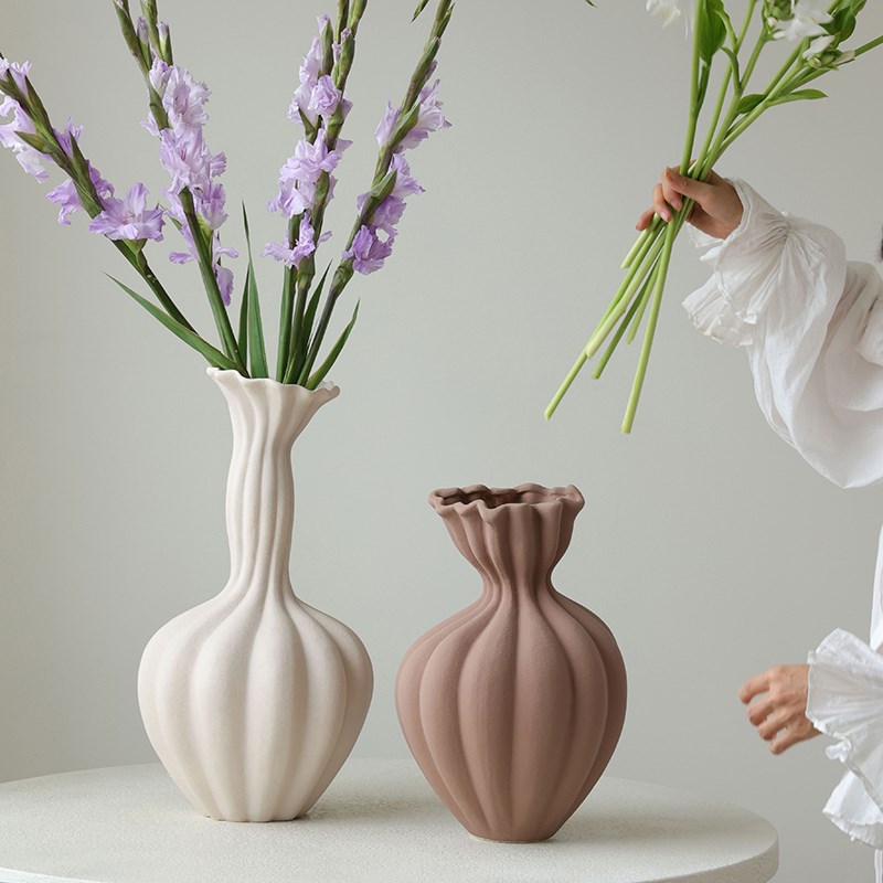 芥子法式花瓶摆件家居艺术高级感花器餐桌面奶油风客厅陶瓷装饰品