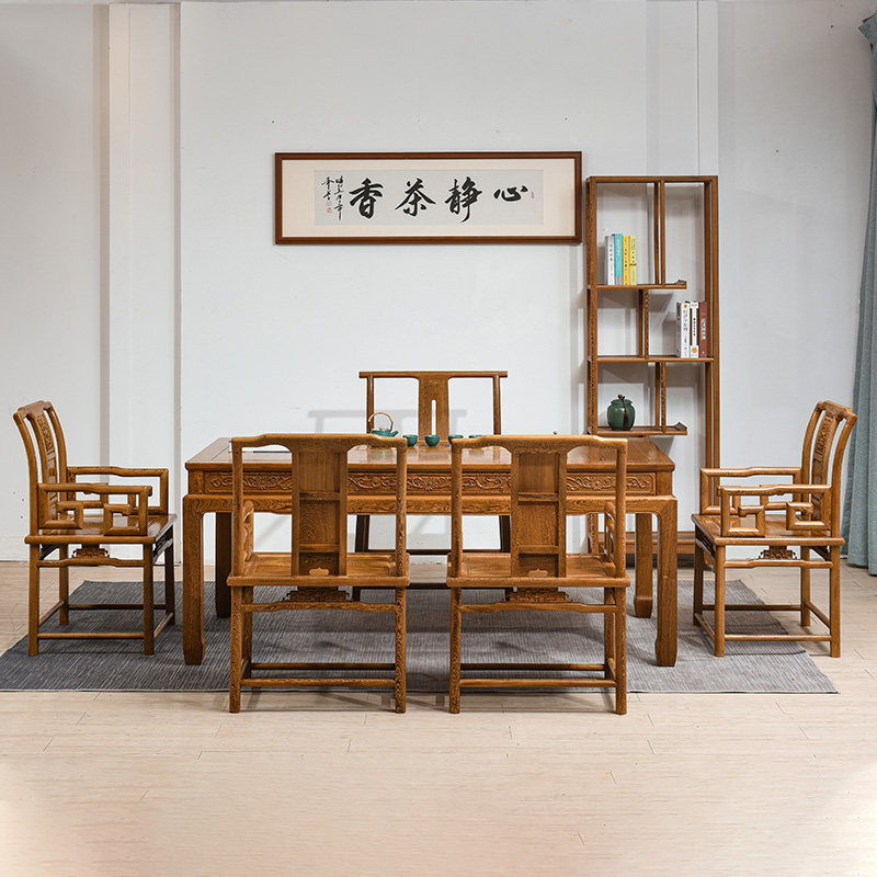 红木家具鸡翅木茶桌椅组合中式泡茶台实木客厅功夫茶桌仿古茶台
