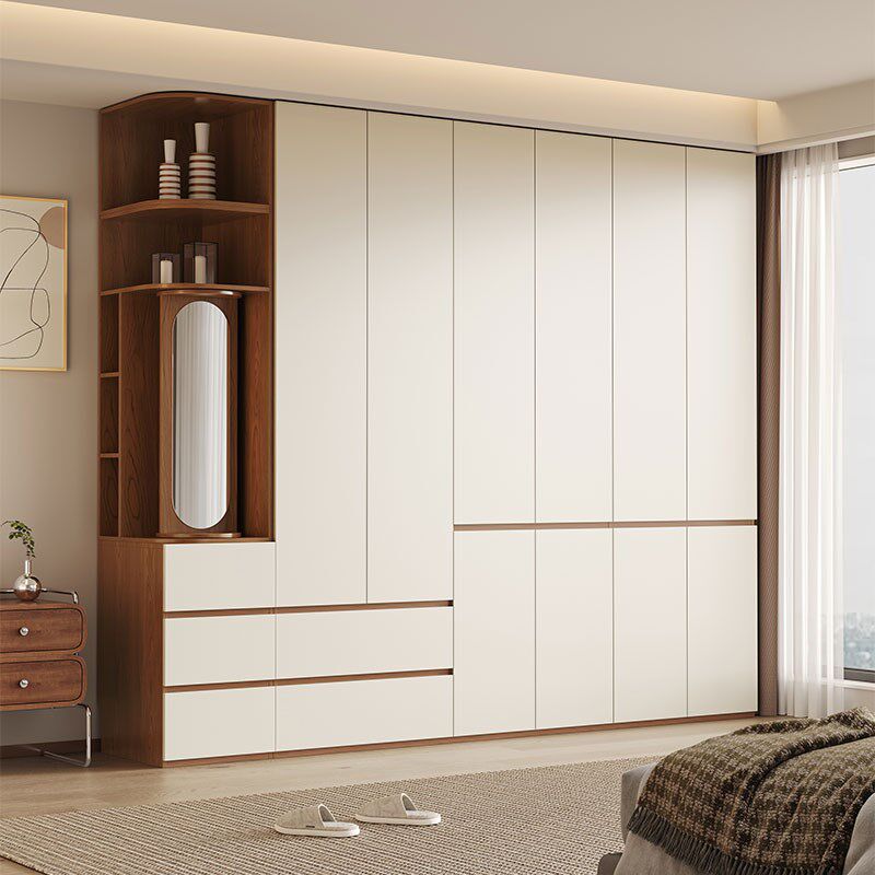 实木衣柜家用卧室分段式一门到顶简约现代组合奶油风板式边柜四门