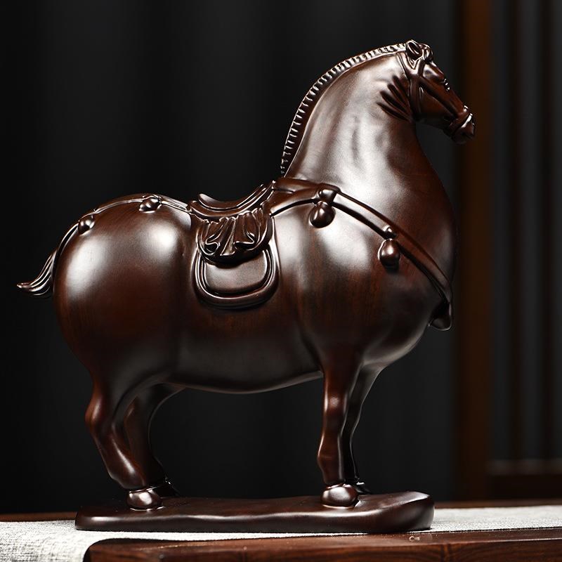木雕摆件唐马实木质雕刻动物生肖家居装饰办公室开业红木工艺礼品