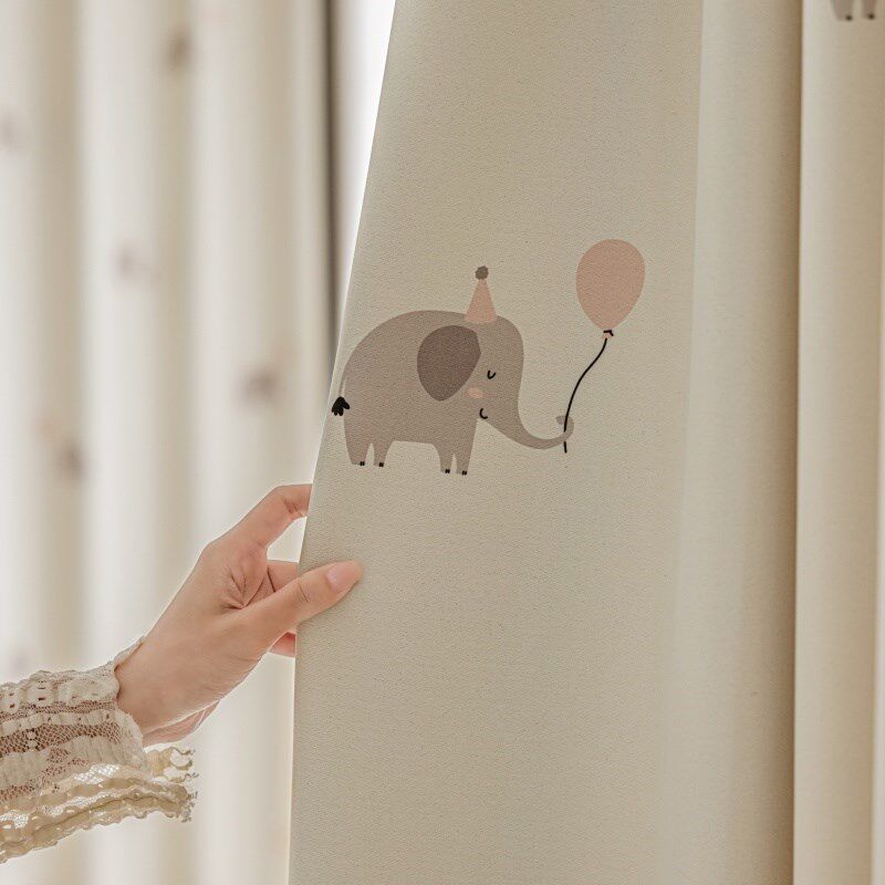 吉象儿童房窗帘男孩女孩卧室遮光2024新款卡通小象可爱公主风定制