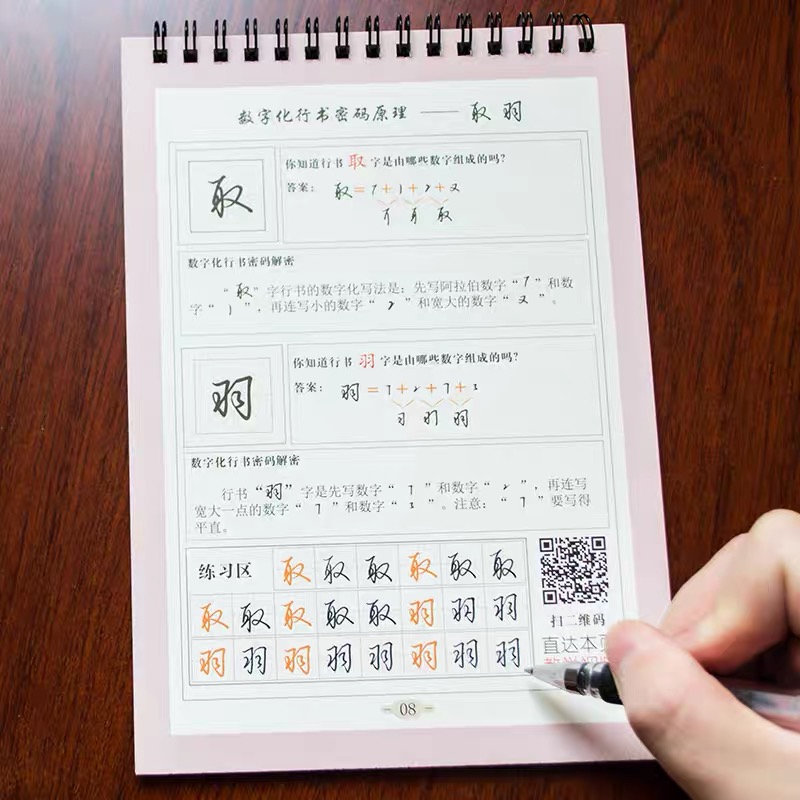 数字字帖练字成年人行书密码凹槽字帖硬笔书法初学者行书公式速成