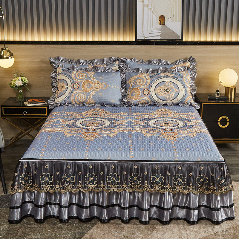 可拆卸水洗乳胶凉席床裙三件套加厚冰丝席蕾丝床罩1.8M空调软席子