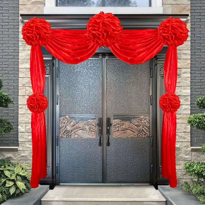 大红花球乔迁绸缎门头红结婚礼院子农村大门装饰婚房布置红布绣球