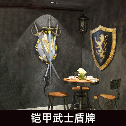 复古铁艺武士盔甲铠甲骑士盾牌酒吧餐厅咖啡厅墙面装饰创意挂件