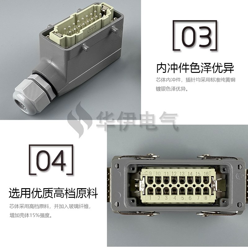 华伊矩形重载连接器航空插头插座1芯HDC-HE-01-1/2/3/-F/M 1