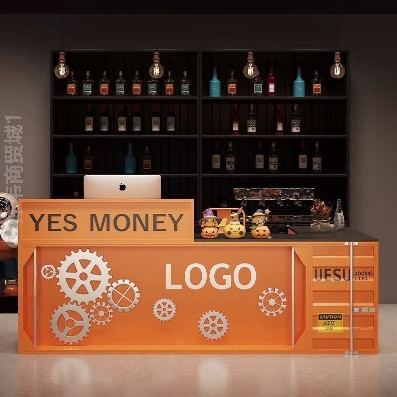 酒吧前台店铺铁艺集装箱柜台奶茶店咖啡厅接待台工业风转角收银台