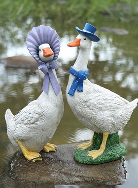 创意可爱小鸭子摆件家居花园装饰树脂庭院卡通田园动物雕塑工艺品