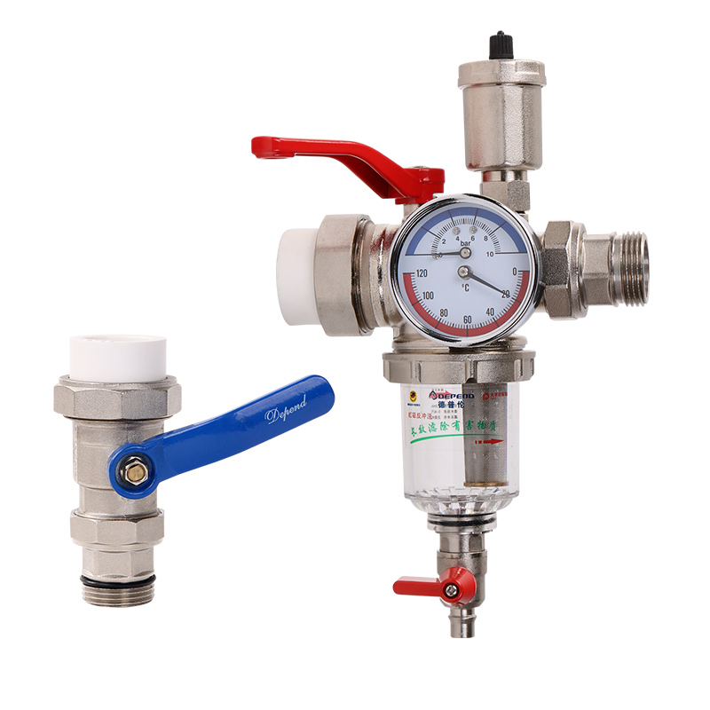 大流量地暖分水器多功能过滤球内外丝总直式地暖管分水器门