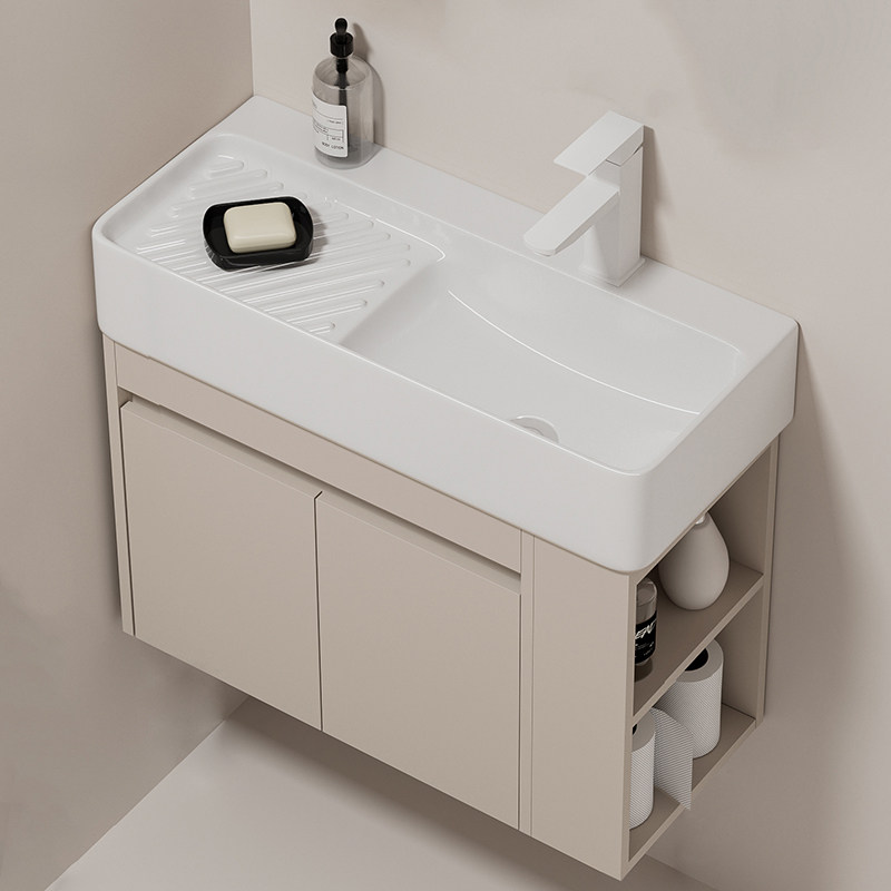 小户型窄边加长挂墙式陶瓷洗手盆柜阳台洗衣盆实木浴柜洗脸盆柜