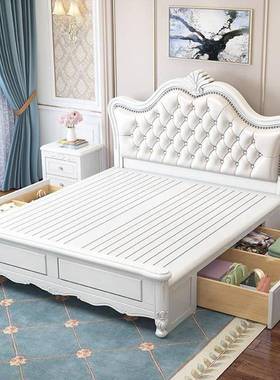 61K主3美式床白色轻实奢木床现代简约15.8米双人F7679H7H床欧式卧