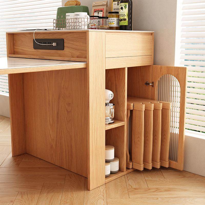 实木边家用餐桌一体可伸缩家用小户型餐桌椅组岛QVB台合餐柜折叠